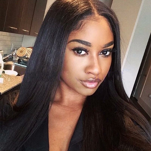 Brazilian Black Long Silky Straight Full Wigs Human Hair Heat