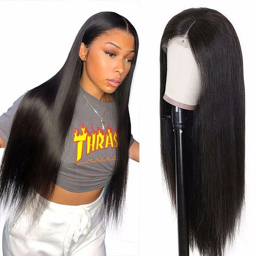 Brazilian Black Long Silky Straight Full Wigs Human Hair Heat